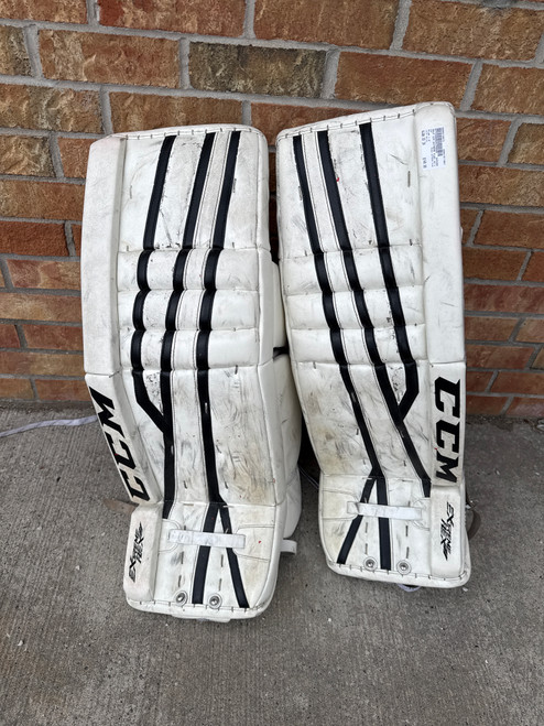 Vist Large View of Product Image Which is Used CCM EXTREME FLEX Goalie Leg Pads Senior White 33"