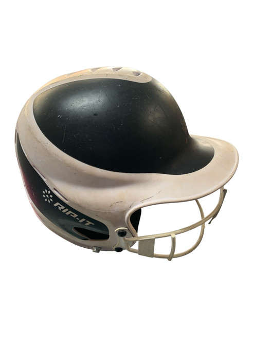 Vist Large View of Product Image Which is Used RIP-IT BLACK/WHITE HELMET W MASK Batting Helmet w/Mask Black And White S/M
