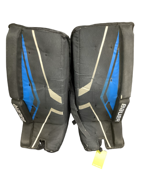 Vist Large View of Product Image Which is Used Bauer JR STREET Goalie Leg Pads Junior Navy Blue 27"