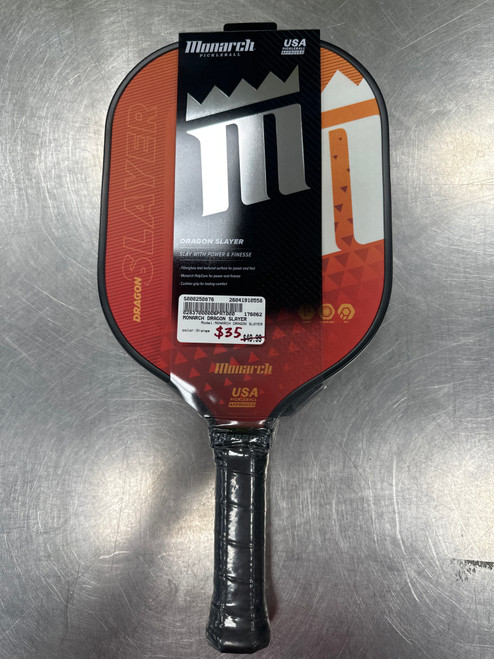 Vist Large View of Product Image Which is New MONARCH DRAGON SLAYER Pickleball Racquet Orange