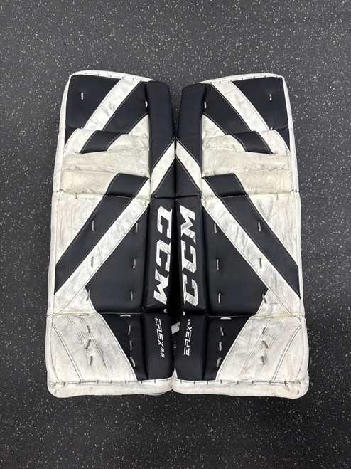 Vist Large View of Product Image Which is Used CCM EFLEX 5.5 Goalie Leg Pads Junior White 28"