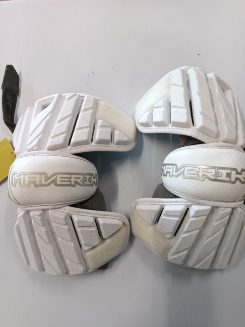 Vist Large View of Product Image Which is Used Maverik MAX Lacrosse Arm Pads/Guards White LG