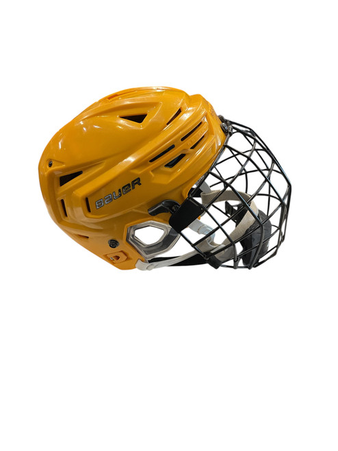 Vist Large View of Product Image Which is Used Bauer REAKT 150 MD COMBO Helmet Cage Combo Gold MD