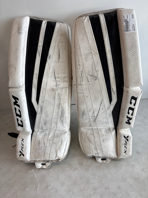 Vist Large View of Product Image Which is Used CCM YT FLEX Goalie Leg Pads Youth White 22"