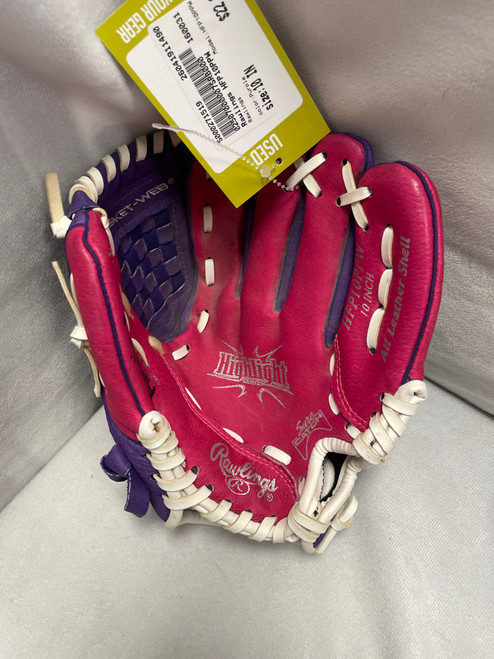 Vist Large View of Product Image Which is Used Rawlings HFP10PPW BB/SB Glove T-ball Purple 10"