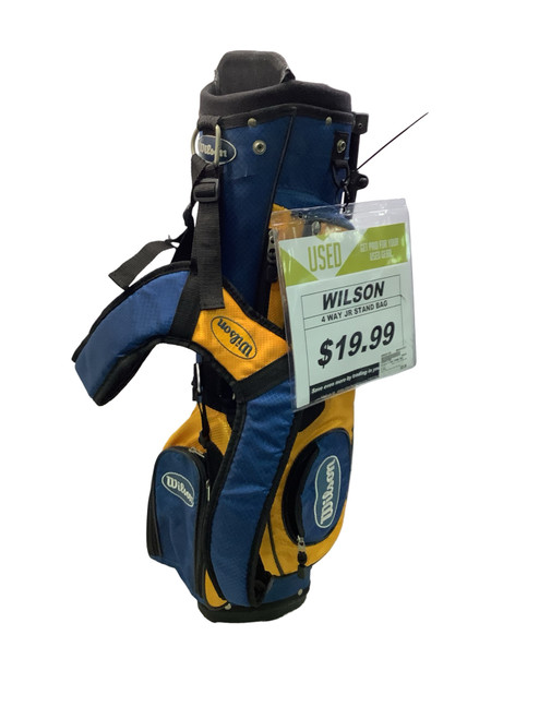 Vist Large View of Product Image Which is Used Wilson 4 WAY STAND BAG Jr Stand Bag Navy Blue And Yellow