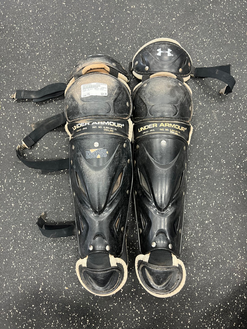 Vist Large View of Product Image Which is Used Under Armour UALG2-JRVS Catchers Leg Guards Black Youth