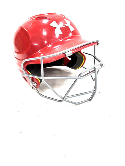 Vist Large View of Product Image Which is Used Under Armour 5 7/8 - 6 3/4 Batting Helmet w/Mask Red One Size