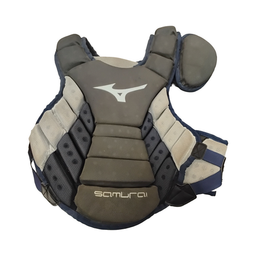 Vist Large View of Product Image Which is Used Mizuno SAMURAI Catchers Chest Protector Navy Blue Intermed