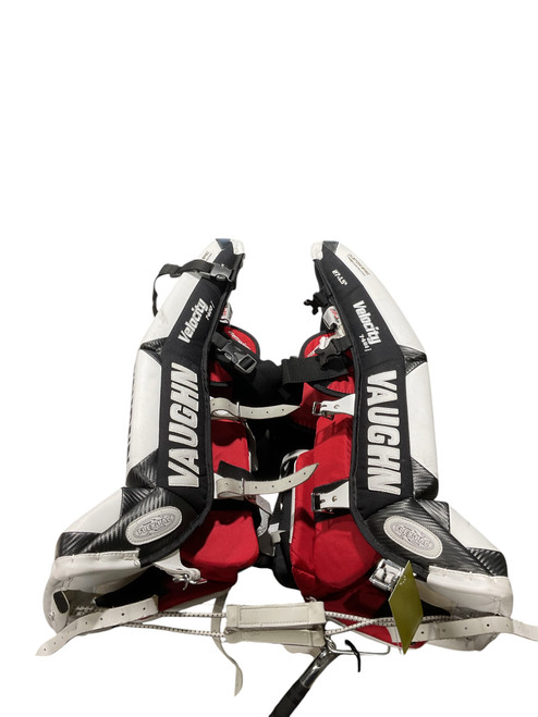 Vist Large View of Product Image Which is Used Vaughn LEG PADS Goalie Leg Pads Junior White 28 1/2"
