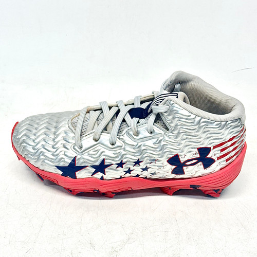 Vist Large View of Product Image Which is Used Under Armour SPOTLIGHT HAMMER JR USA Jr FB Cleats Silver Junior 04