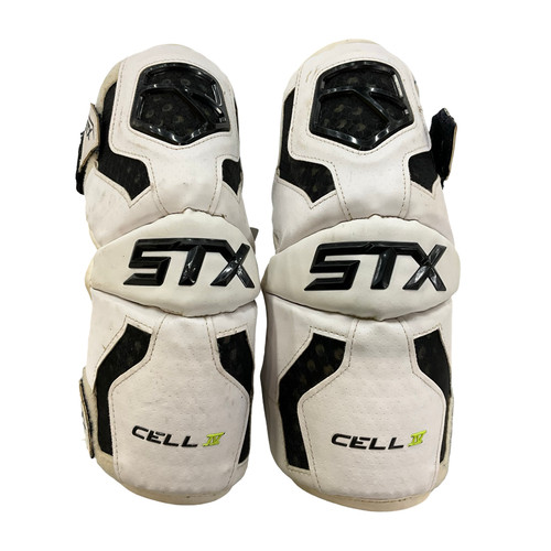 Vist Large View of Product Image Which is Used STX CELL IV Lacrosse Arm Pads/Guards White M/L