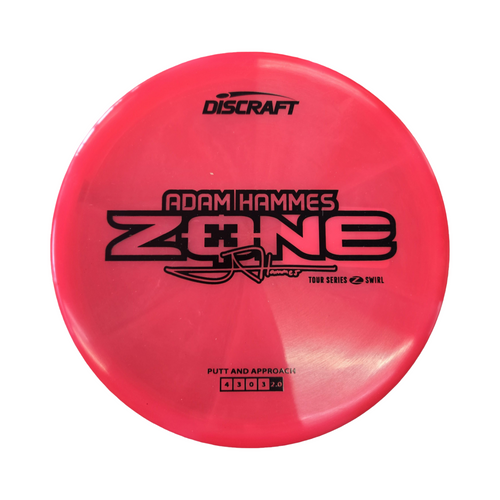 Vist Large View of Product Image Which is Used Discraft ZONE TOUR SWIRL ADAM HAMMES Disc Golf Putter Neon Pink