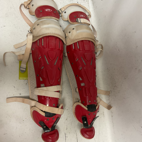 Vist Large View of Product Image Which is Used Rawlings VELO Catchers Leg Guards Red Adult