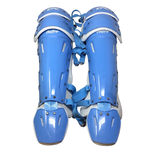 Vist Large View of Product Image Which is Used Rawlings MACH PRO Catchers Leg Guards Carolina Blue Adult Lg