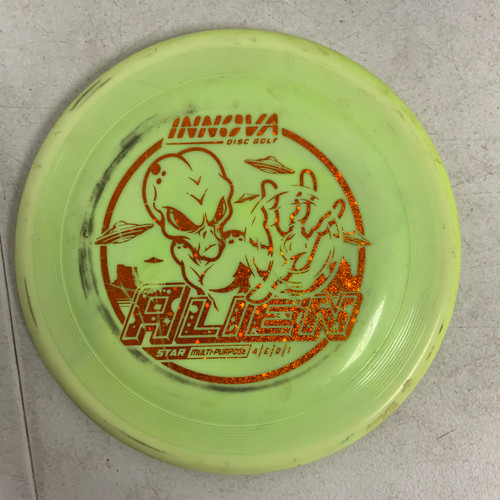 Vist Large View of Product Image Which is Used Innova STAR ALIEN Disc Golf Mid Range Yellow 177g