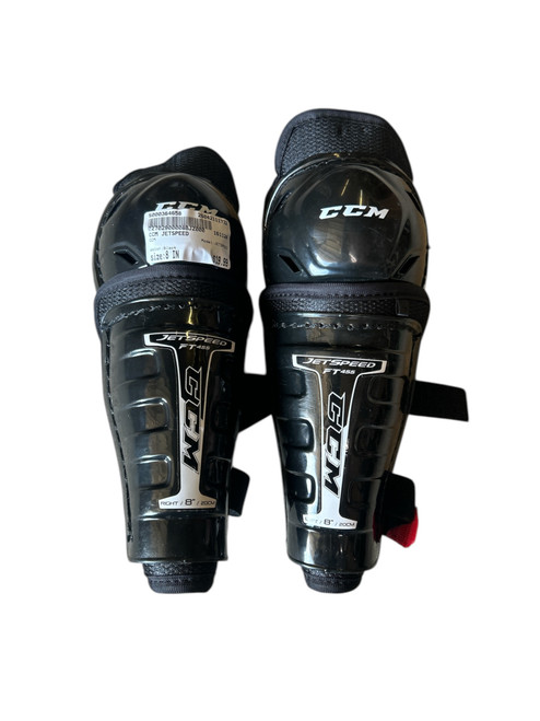Vist Large View of Product Image Which is Used CCM JETSPEED Youth Shin Guards Black 8"