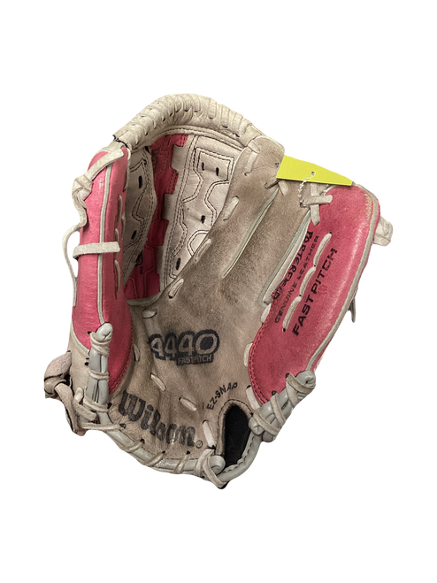 Vist Large View of Product Image Which is Used Wilson A440 RH Throw Fastpitch Gloves Grey 11"