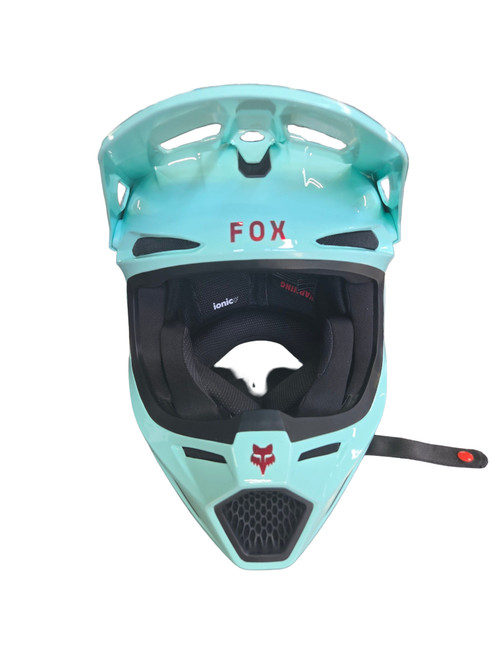 Vist Large View of Product Image Which is Used Fox NEW V3 DRIP ADULT MOTOCROSS HELMET Adult Helmet Turquoise LG