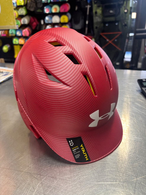 Vist Large View of Product Image Which is Used Under Armour YOUTH CHARGED Batting Helmet No Mask Red MD