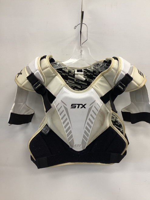 Vist Large View of Product Image Which is Used STX STALLION 400 Lacrosse Shoulder Pads White LG