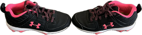 Vist Large View of Product Image Which is Used Under Armour BB CLEATS BB/SB Cleats Black And Pink Youth 12.0