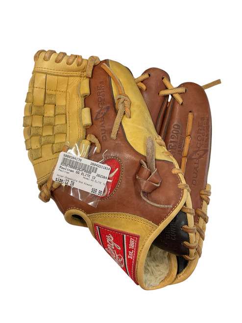 Vist Large View of Product Image Which is Used Rawlings GG ELITE 12 BB/SB Glove RH Throw Chocolate And Almond 12"