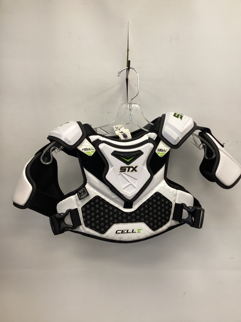Vist Large View of Product Image Which is Used STX CELL V Lacrosse Shoulder Pads White MD