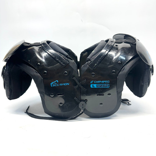 Vist Large View of Product Image Which is Used Champro SCORPION FB Shoulder Pads Black LG