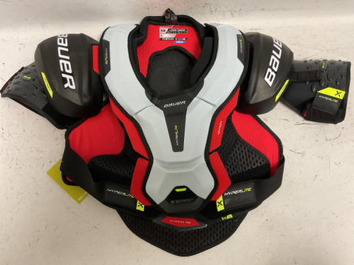 Vist Large View of Product Image Which is Used Bauer VAPOR HYPERLITE X Senior Shoulder Pads White/Black/Red LG
