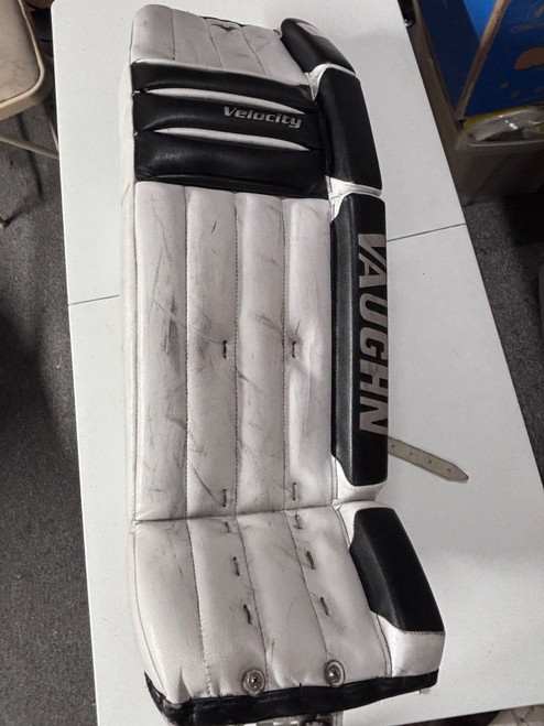 Vist Large View of Product Image Which is Used Vaughn VELOCITY V5 LEG PADS Goalie Leg Pads Senior White 36"