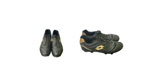 Vist Large View of Product Image Which is Used Lotto SOCCER CLEATS Soccer Cleats Black And Gold Senior 7