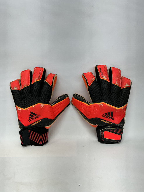 Vist Large View of Product Image Which is Used Adidas FINGERSAVE Soccer Goalie Gloves Black And Orange 11