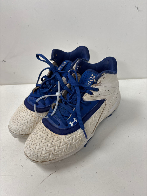 Vist Large View of Product Image Which is Used Under Armour BSBL MID BB/SB Cleats White And Royal Blue Junior 05
