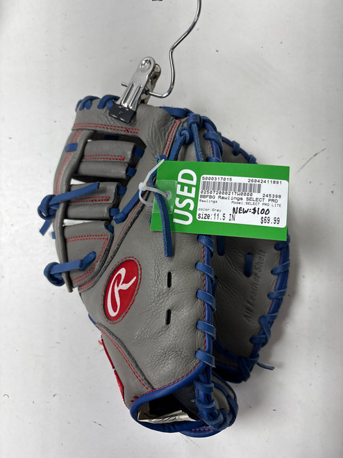 Vist Large View of Product Image Which is Used Rawlings SELECT PRO LITE BB/SB First Base RH Throw Grey 11 1/2" (new= $100)