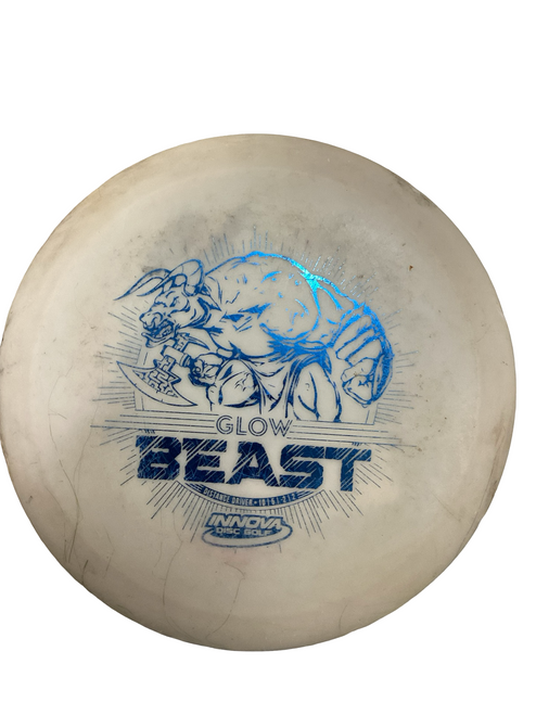 Vist Large View of Product Image Which is Used Innova DX GLOW BEAST Disc Golf Driver White