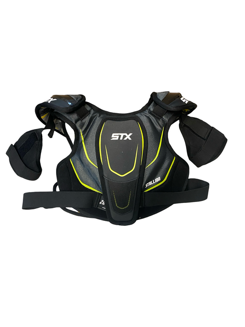 Vist Large View of Product Image Which is Used STX 200+ Lacrosse Shoulder Pads Black LG