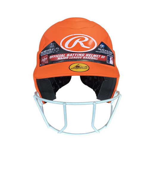 Vist Large View of Product Image Which is Used Rawlings HIGHLIGHT Batting Helmet w/Mask Orange One Size