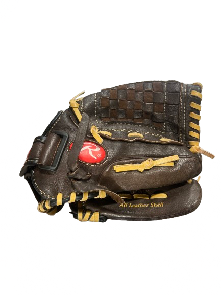 Vist Large View of Product Image Which is Used Rawlings RAWLINGS HIGHLIGHT SERIES 12IN RHT BB/SB Glove RH Throw Brown 12"