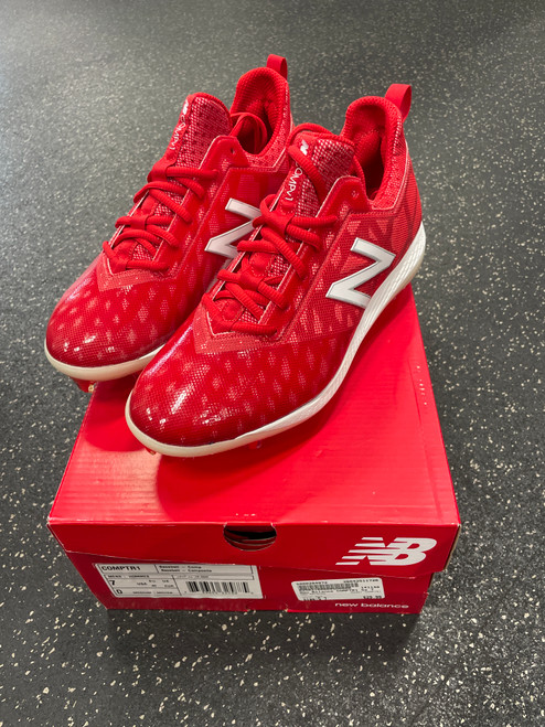 Vist Large View of Product Image Which is Used New Balance COMPTR1 BB/SB Cleats Red Senior 7
