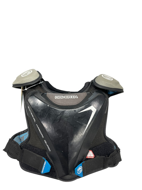 Vist Large View of Product Image Which is Used Maverik Lacrosse Shoulder Pads with External Kardiac Guard Black Medium, front view