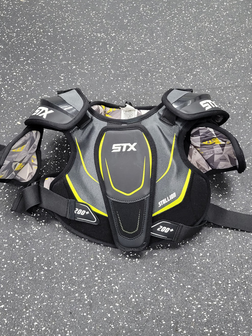 Vist Large View of Product Image Which is Used STX 200+ Lacrosse Shoulder Pads Black MD