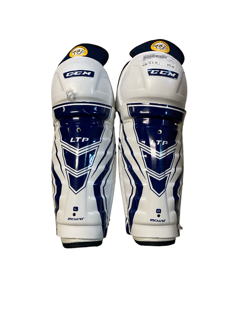 Vist Large View of Product Image Which is Used CCM LTP Junior Shin Guards White 10 1/2"