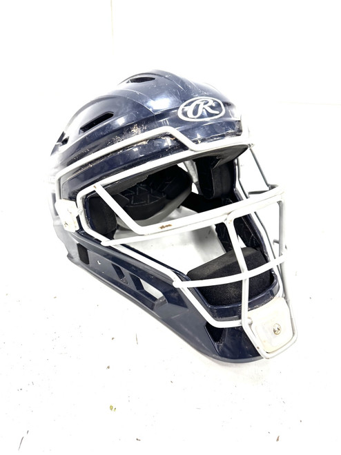 Vist Large View of Product Image Which is Used Rawlings VELO 2 6 1/2 - 7 Catchers Helmet w/Mask Navy Blue One Size