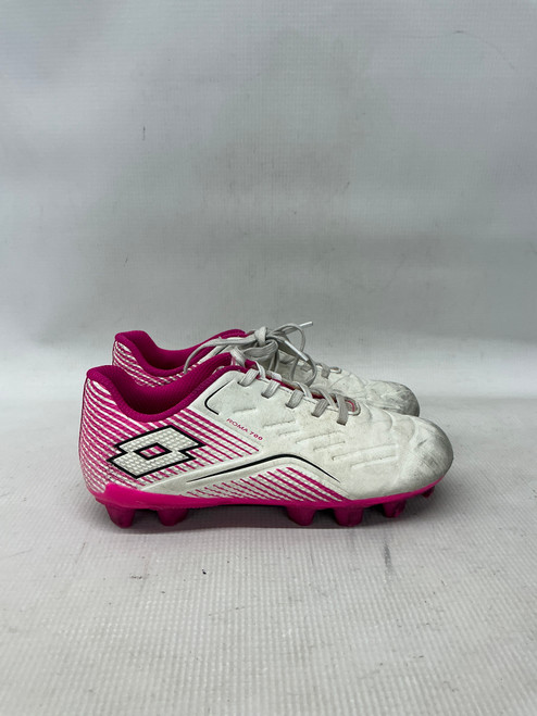 Vist Large View of Product Image Which is Used Lotto ROMA 700 Soccer Cleats Pink And White Youth 13.0
