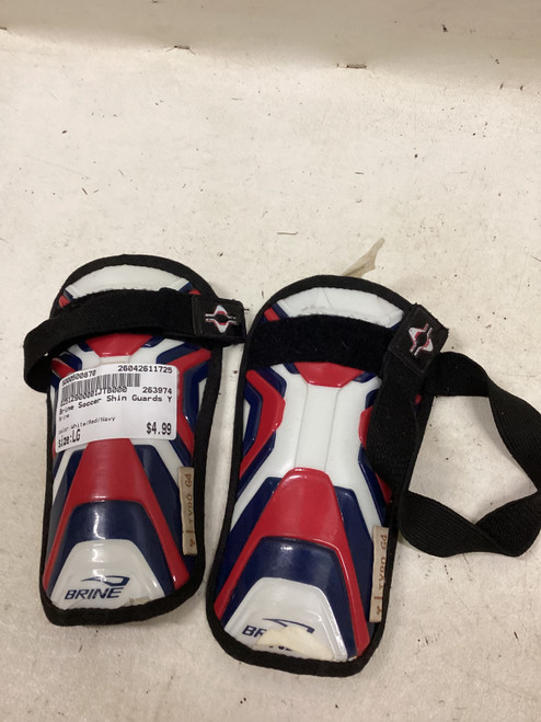 Vist Large View of Product Image Which is Used Brine Soccer Shin Guards Youth White/Red/Navy LG