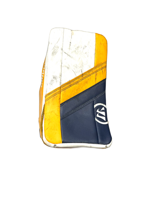 Vist Large View of Product Image Which is Used Warrior RITUAL G4 Inter Goalie Blocker Yellow And Royal Blue