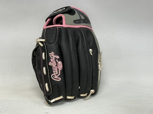Vist Large View of Product Image Which is Used Rawlings ERBL5 BB/SB Glove RH Throw Black And Pink 11 1/2"