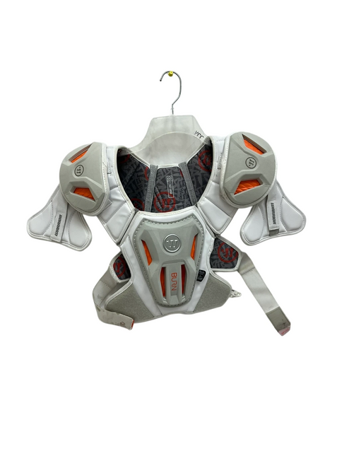 Vist Large View of Product Image Which is Used Warrior Burn Large NOCSAE Approved Lacrosse Shoulder Pads White 