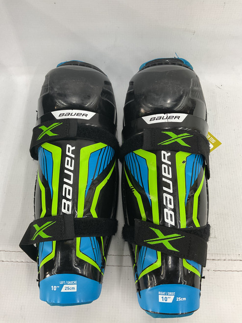 Vist Large View of Product Image Which is Used Bauer X Junior Shin Guards Black 10"